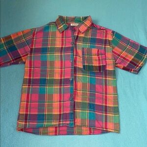 SUN STREAK plaid short sleeve button up multi color cotton camp shirt size S